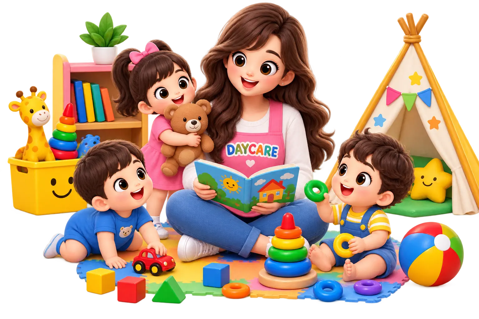 Comfortable daycare room with toddler beds